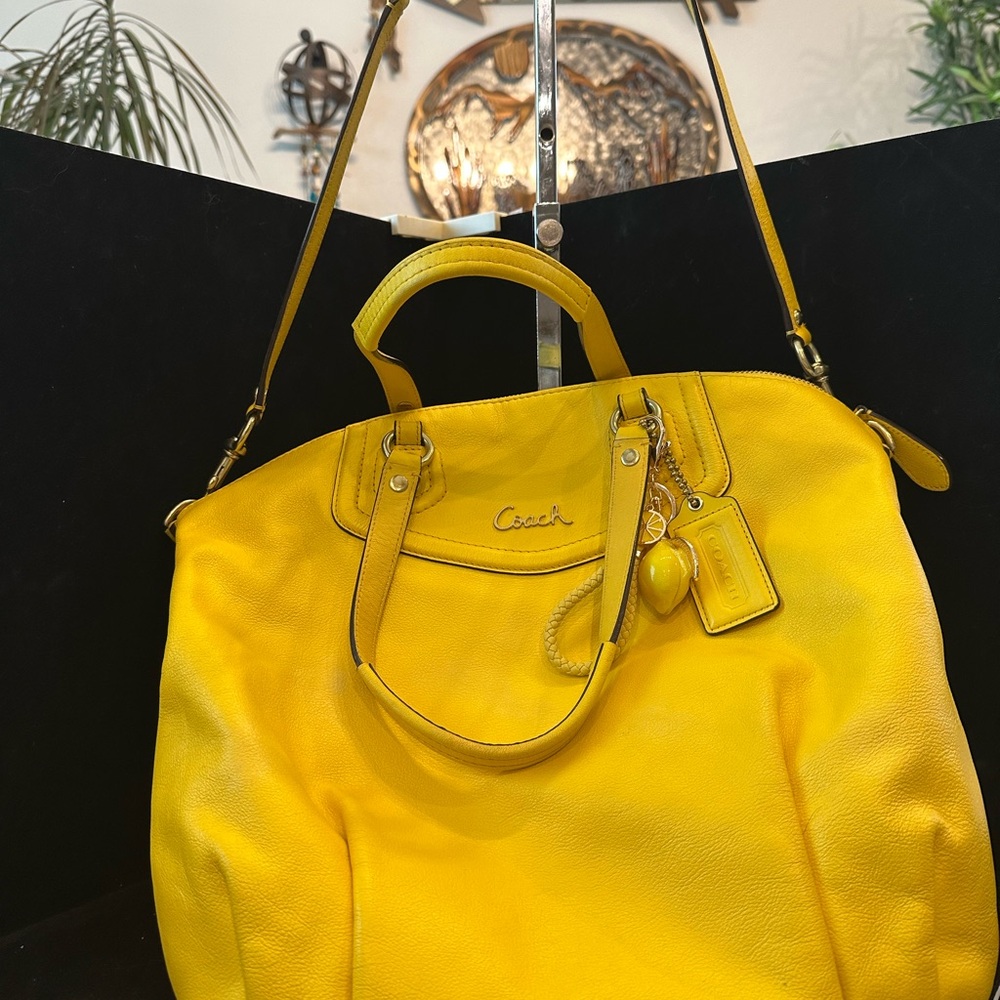 Coach 2013 Bright Yellow Leather Tote with Charm Detail. Gorgeous color - Picture 10 of 12
